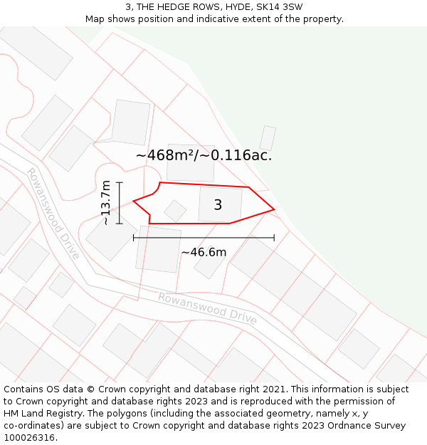 3, THE HEDGE ROWS, HYDE, SK14 3SW: Plot and title map