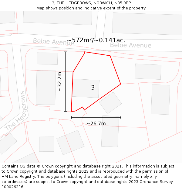 3, THE HEDGEROWS, NORWICH, NR5 9BP: Plot and title map