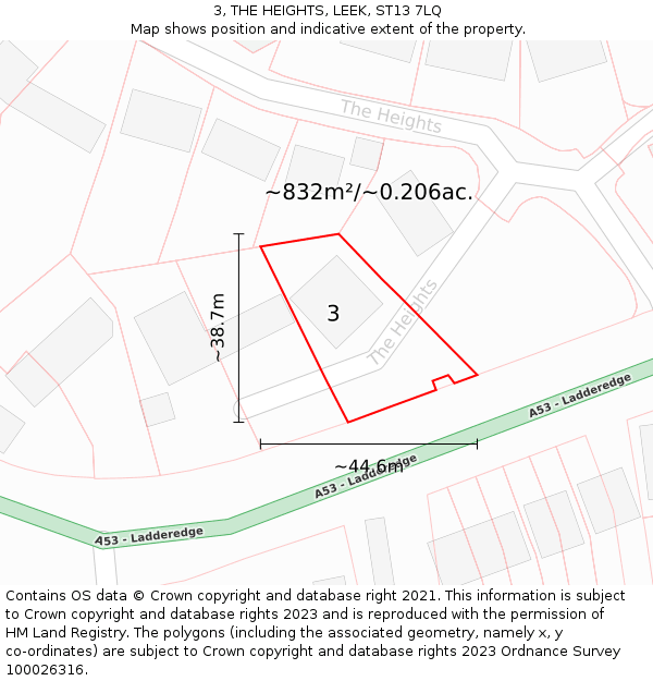 3, THE HEIGHTS, LEEK, ST13 7LQ: Plot and title map