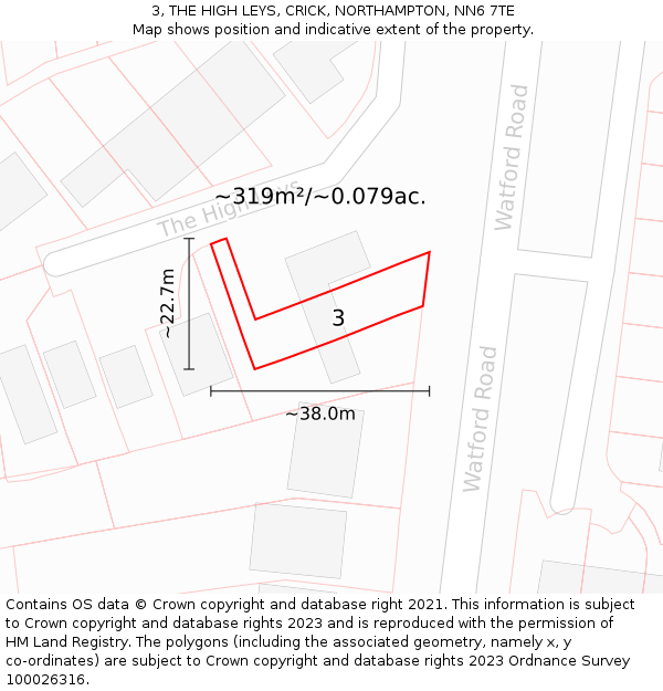 3, THE HIGH LEYS, CRICK, NORTHAMPTON, NN6 7TE: Plot and title map