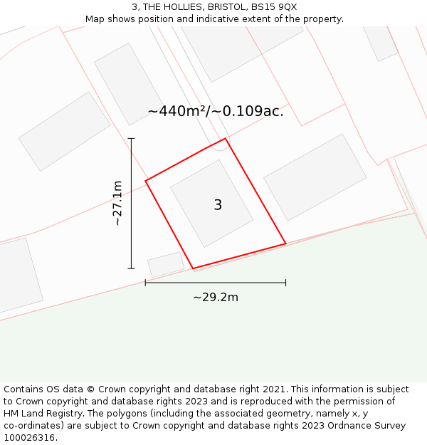3, THE HOLLIES, BRISTOL, BS15 9QX: Plot and title map