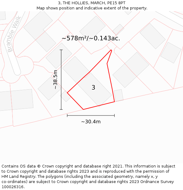 3, THE HOLLIES, MARCH, PE15 8PT: Plot and title map