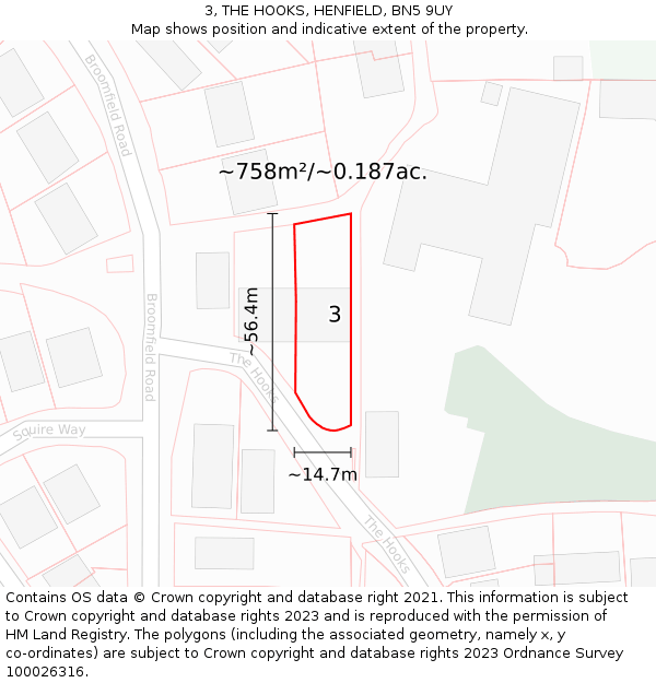3, THE HOOKS, HENFIELD, BN5 9UY: Plot and title map