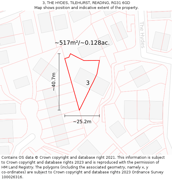 3, THE HYDES, TILEHURST, READING, RG31 6GD: Plot and title map