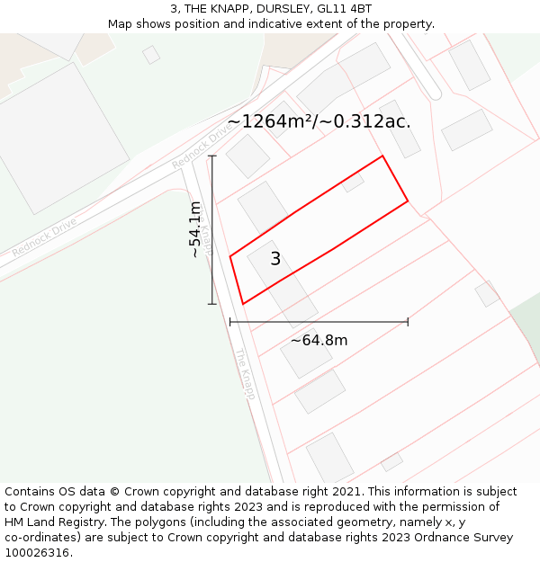 3, THE KNAPP, DURSLEY, GL11 4BT: Plot and title map