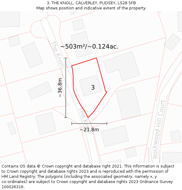 3, THE KNOLL, CALVERLEY, PUDSEY, LS28 5FB: Plot and title map