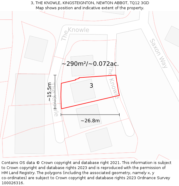 3, THE KNOWLE, KINGSTEIGNTON, NEWTON ABBOT, TQ12 3GD: Plot and title map