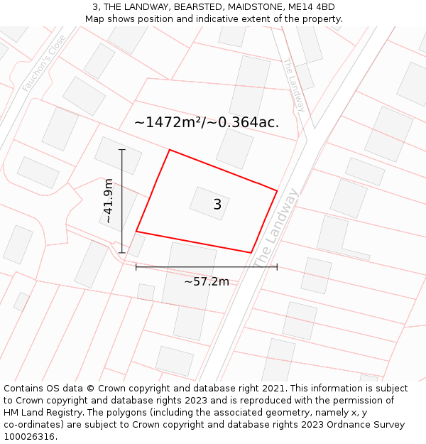 3, THE LANDWAY, BEARSTED, MAIDSTONE, ME14 4BD: Plot and title map