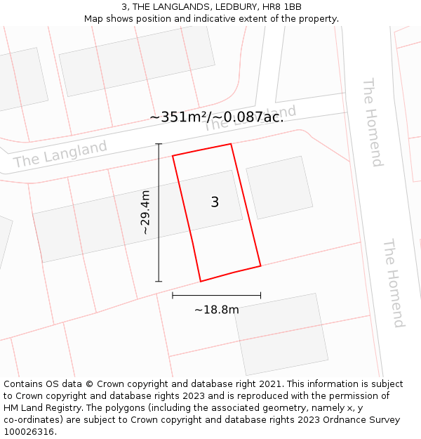 3, THE LANGLANDS, LEDBURY, HR8 1BB: Plot and title map
