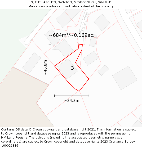 3, THE LARCHES, SWINTON, MEXBOROUGH, S64 8UD: Plot and title map
