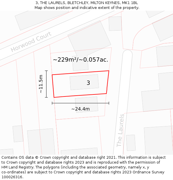 3, THE LAURELS, BLETCHLEY, MILTON KEYNES, MK1 1BL: Plot and title map