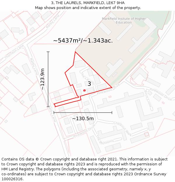 3, THE LAURELS, MARKFIELD, LE67 9HA: Plot and title map