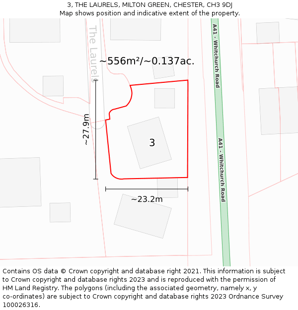 3, THE LAURELS, MILTON GREEN, CHESTER, CH3 9DJ: Plot and title map