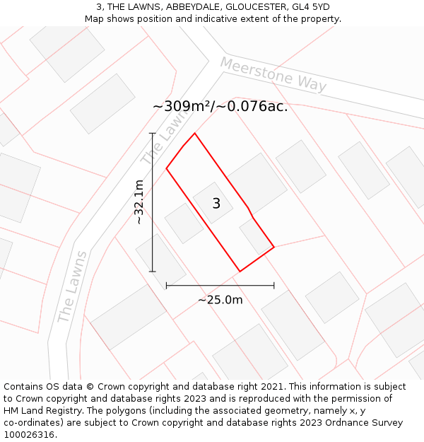 3, THE LAWNS, ABBEYDALE, GLOUCESTER, GL4 5YD: Plot and title map