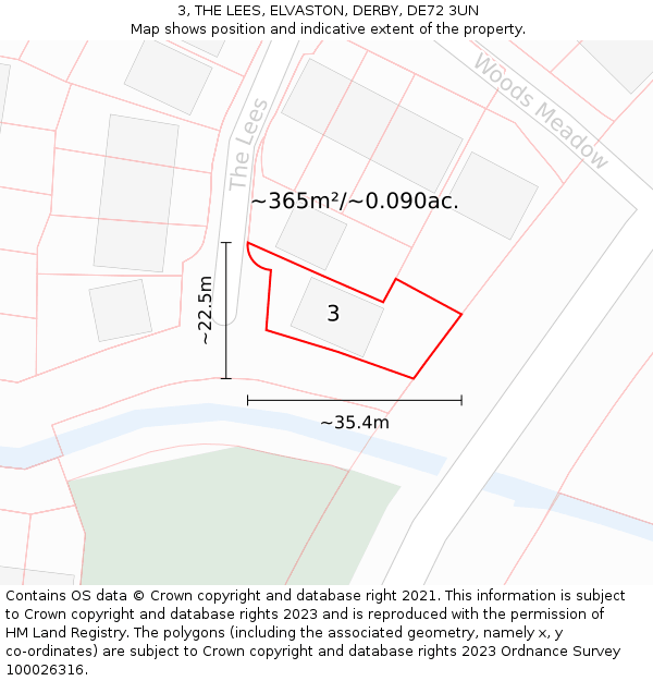 3, THE LEES, ELVASTON, DERBY, DE72 3UN: Plot and title map