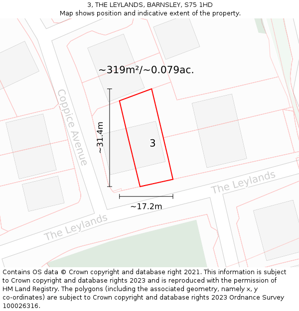 3, THE LEYLANDS, BARNSLEY, S75 1HD: Plot and title map