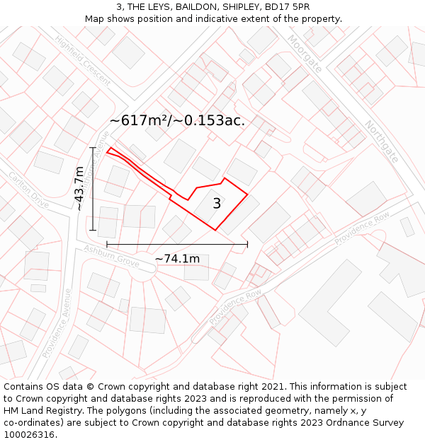 3, THE LEYS, BAILDON, SHIPLEY, BD17 5PR: Plot and title map