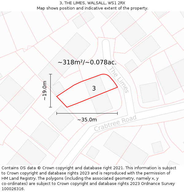 3, THE LIMES, WALSALL, WS1 2RX: Plot and title map