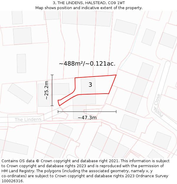 3, THE LINDENS, HALSTEAD, CO9 1WT: Plot and title map