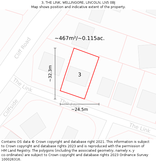 3, THE LINK, WELLINGORE, LINCOLN, LN5 0BJ: Plot and title map