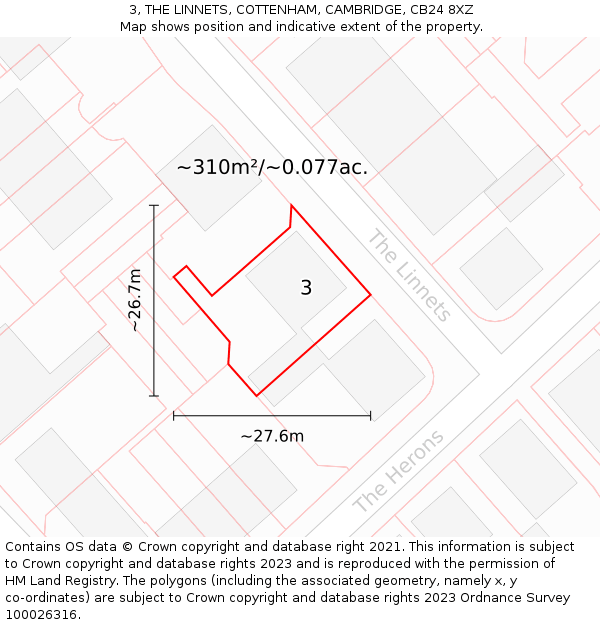 3, THE LINNETS, COTTENHAM, CAMBRIDGE, CB24 8XZ: Plot and title map