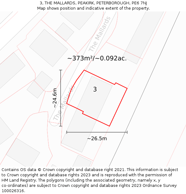 3, THE MALLARDS, PEAKIRK, PETERBOROUGH, PE6 7NJ: Plot and title map