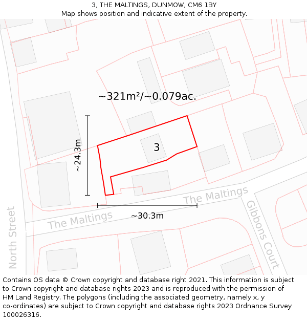 3, THE MALTINGS, DUNMOW, CM6 1BY: Plot and title map