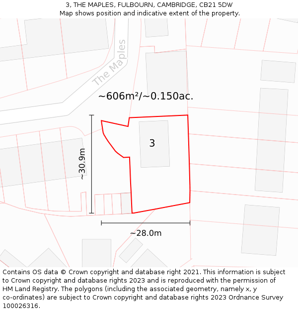 3, THE MAPLES, FULBOURN, CAMBRIDGE, CB21 5DW: Plot and title map