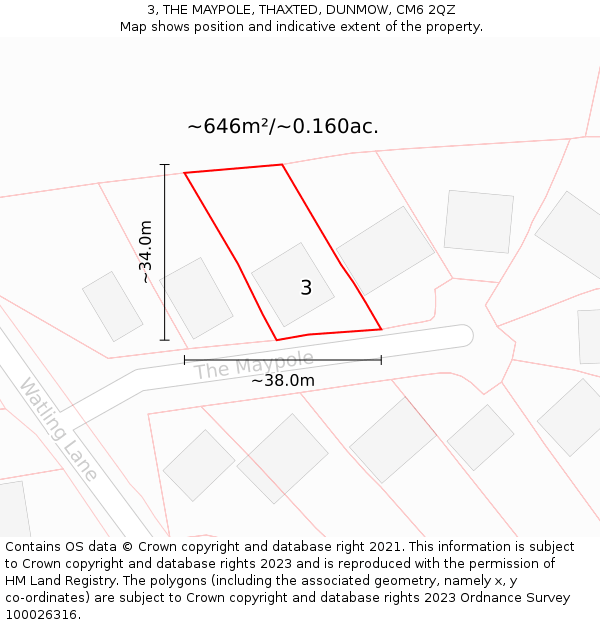 3, THE MAYPOLE, THAXTED, DUNMOW, CM6 2QZ: Plot and title map