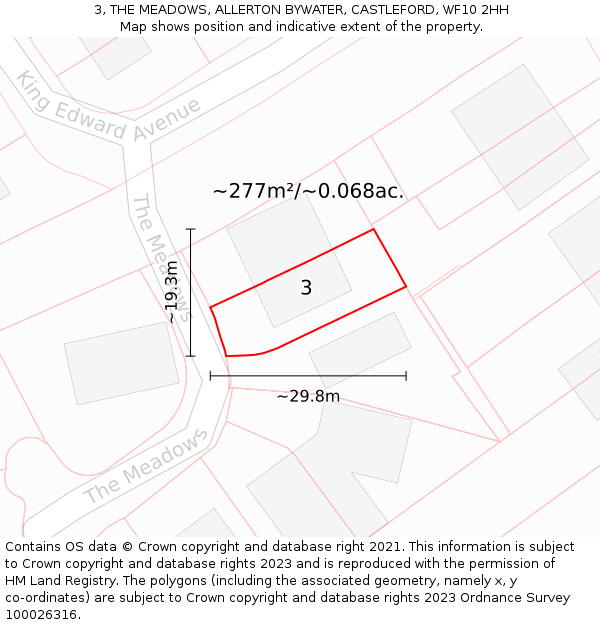 3, THE MEADOWS, ALLERTON BYWATER, CASTLEFORD, WF10 2HH: Plot and title map