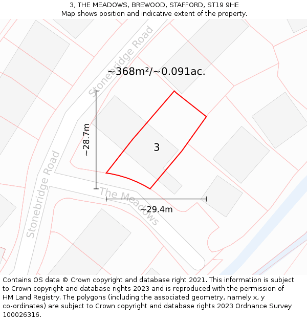 3, THE MEADOWS, BREWOOD, STAFFORD, ST19 9HE: Plot and title map