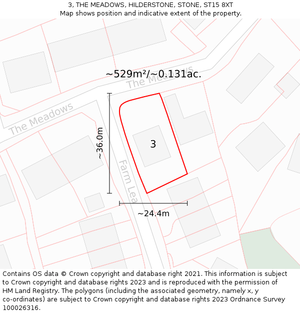3, THE MEADOWS, HILDERSTONE, STONE, ST15 8XT: Plot and title map