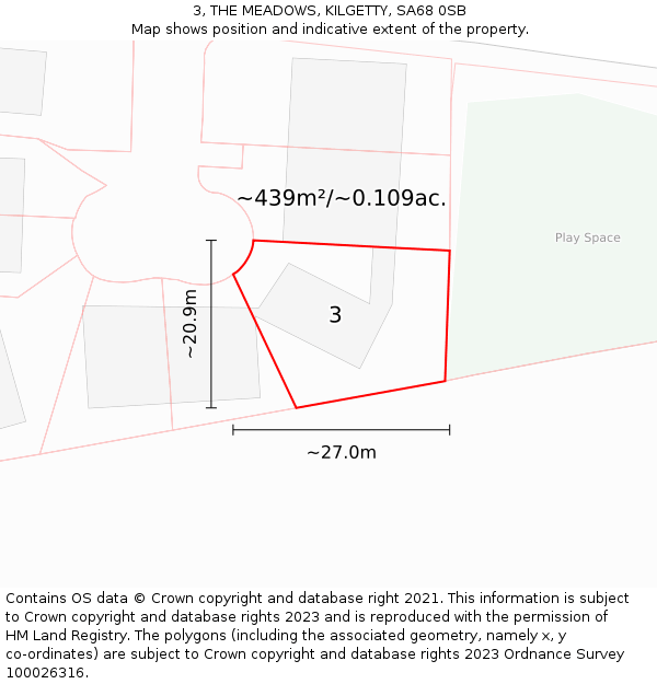 3, THE MEADOWS, KILGETTY, SA68 0SB: Plot and title map