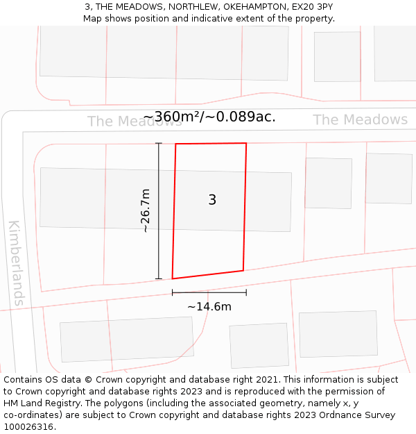 3, THE MEADOWS, NORTHLEW, OKEHAMPTON, EX20 3PY: Plot and title map