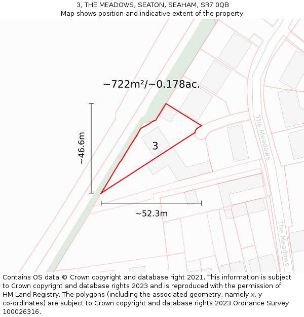 3, THE MEADOWS, SEATON, SEAHAM, SR7 0QB: Plot and title map