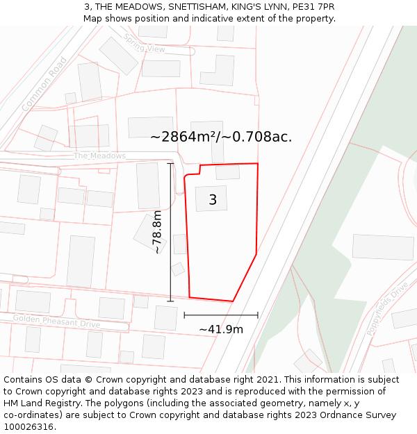 3, THE MEADOWS, SNETTISHAM, KING'S LYNN, PE31 7PR: Plot and title map