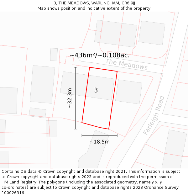 3, THE MEADOWS, WARLINGHAM, CR6 9JJ: Plot and title map