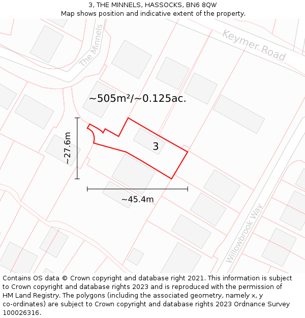 3, THE MINNELS, HASSOCKS, BN6 8QW: Plot and title map