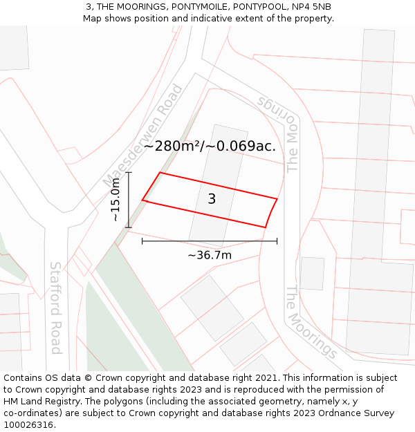 3, THE MOORINGS, PONTYMOILE, PONTYPOOL, NP4 5NB: Plot and title map