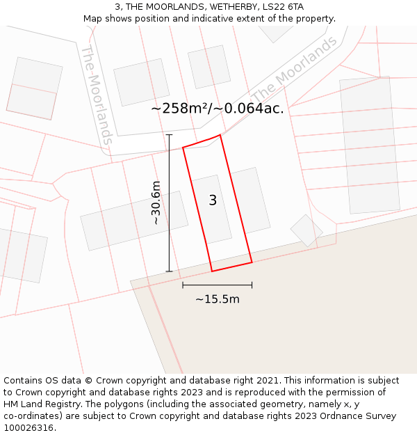 3, THE MOORLANDS, WETHERBY, LS22 6TA: Plot and title map