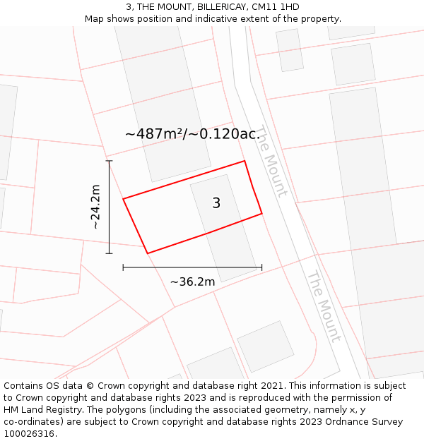 3, THE MOUNT, BILLERICAY, CM11 1HD: Plot and title map