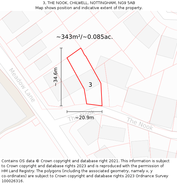 3, THE NOOK, CHILWELL, NOTTINGHAM, NG9 5AB: Plot and title map