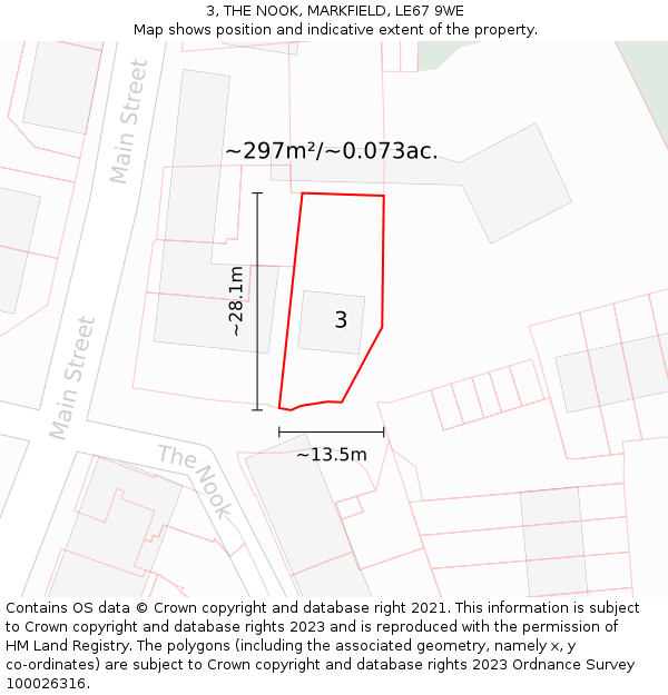 3, THE NOOK, MARKFIELD, LE67 9WE: Plot and title map