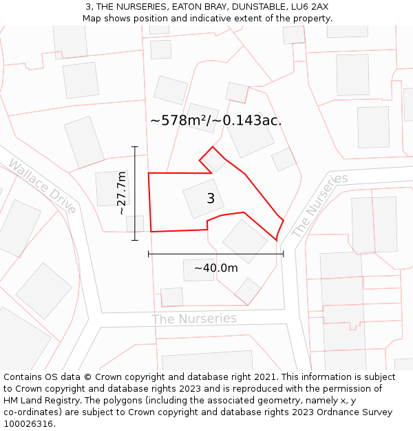 3, THE NURSERIES, EATON BRAY, DUNSTABLE, LU6 2AX: Plot and title map