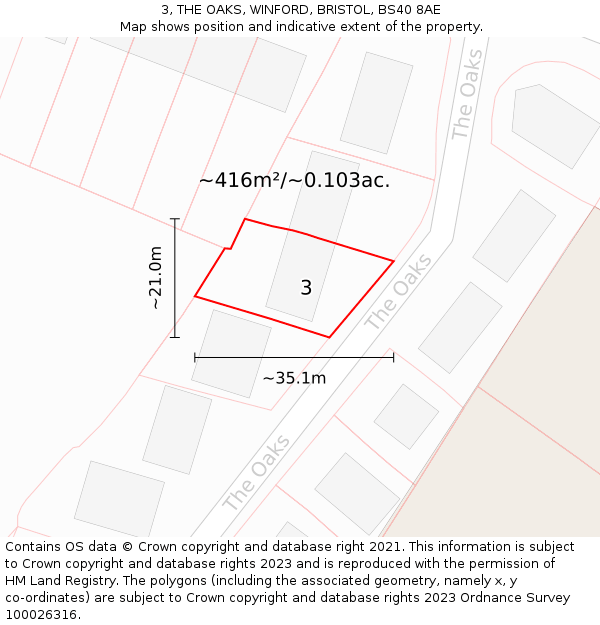 3, THE OAKS, WINFORD, BRISTOL, BS40 8AE: Plot and title map