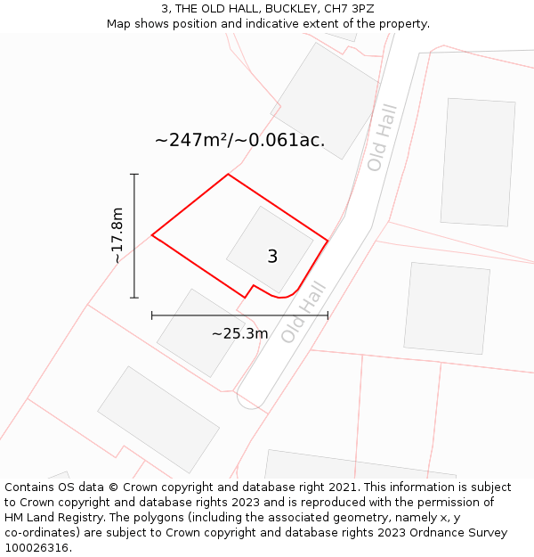 3, THE OLD HALL, BUCKLEY, CH7 3PZ: Plot and title map