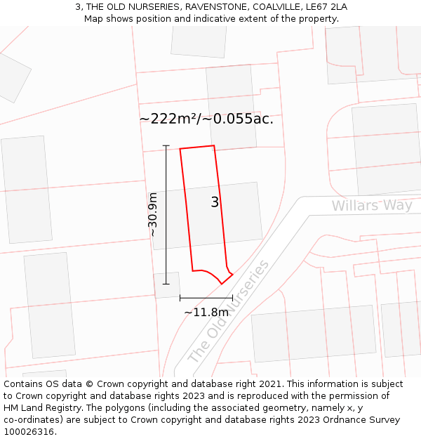 3, THE OLD NURSERIES, RAVENSTONE, COALVILLE, LE67 2LA: Plot and title map