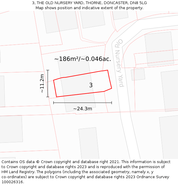 3, THE OLD NURSERY YARD, THORNE, DONCASTER, DN8 5LG: Plot and title map