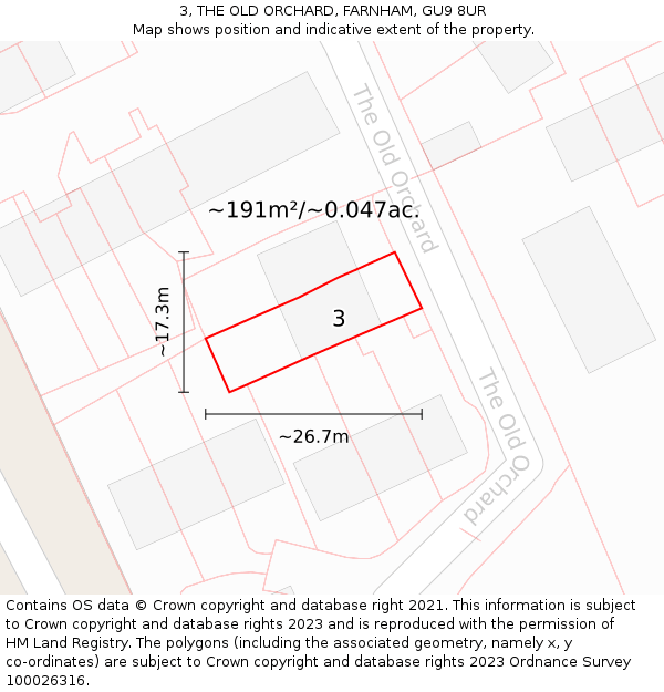 3, THE OLD ORCHARD, FARNHAM, GU9 8UR: Plot and title map