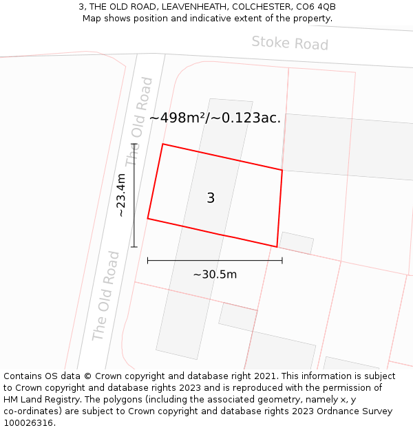 3, THE OLD ROAD, LEAVENHEATH, COLCHESTER, CO6 4QB: Plot and title map